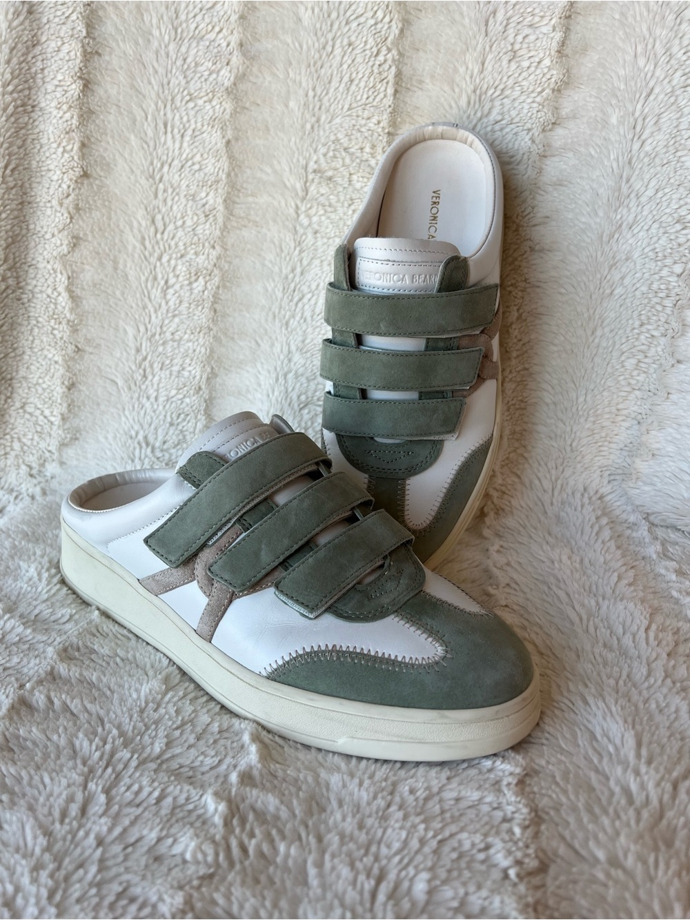Veronica Beard Olive & White Suede-Trim Mule Sneakers
